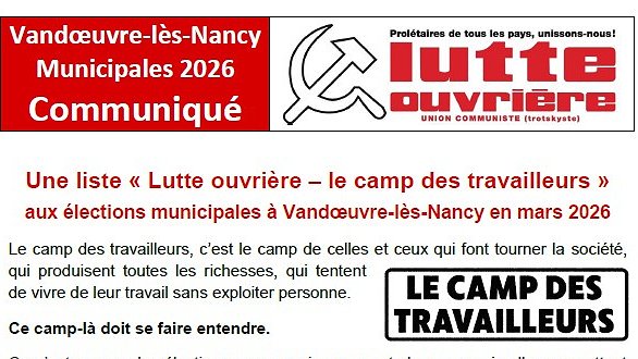 Illustration - Une liste « Lutte ouvrière – le camp des travailleurs »  aux élections municipales à Vandœuvre-lès-Nancy en mars 2026