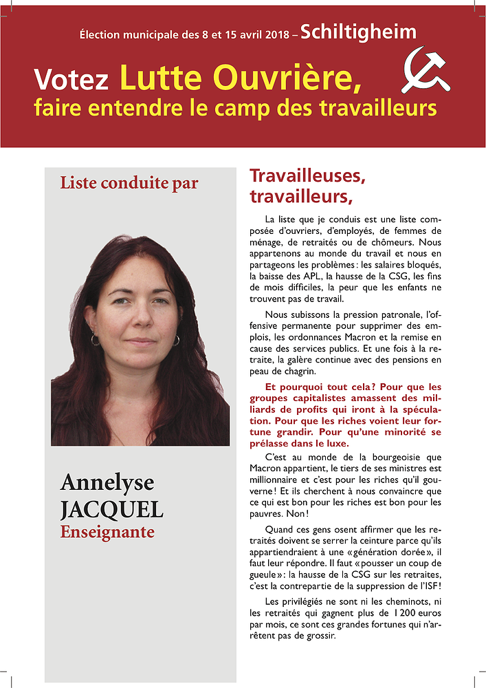 Illustration - Le 8 avril à Schiltigheim, votez Lutte ouvrière