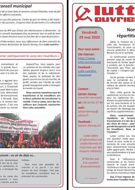 Illustration - Lettre d'information Lutte ouvrière Chaumont (29 mai 2020)