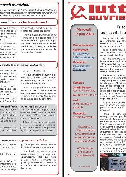 Lettre d'information Lutte ouvrière Chaumont (17 juin 2020)