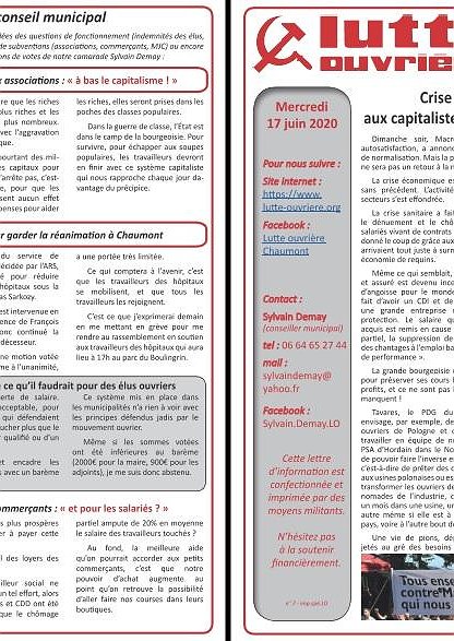 Illustration - Lettre d'information Lutte ouvrière Chaumont (17 juin 2020)