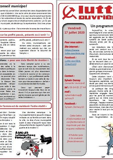 Illustration - Lettre d'information Lutte ouvrière Chaumont (17 juillet 2020)
