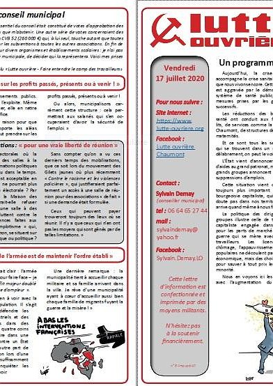 Illustration - Lettre d'information Lutte ouvrière Chaumont (17 juillet 2020)