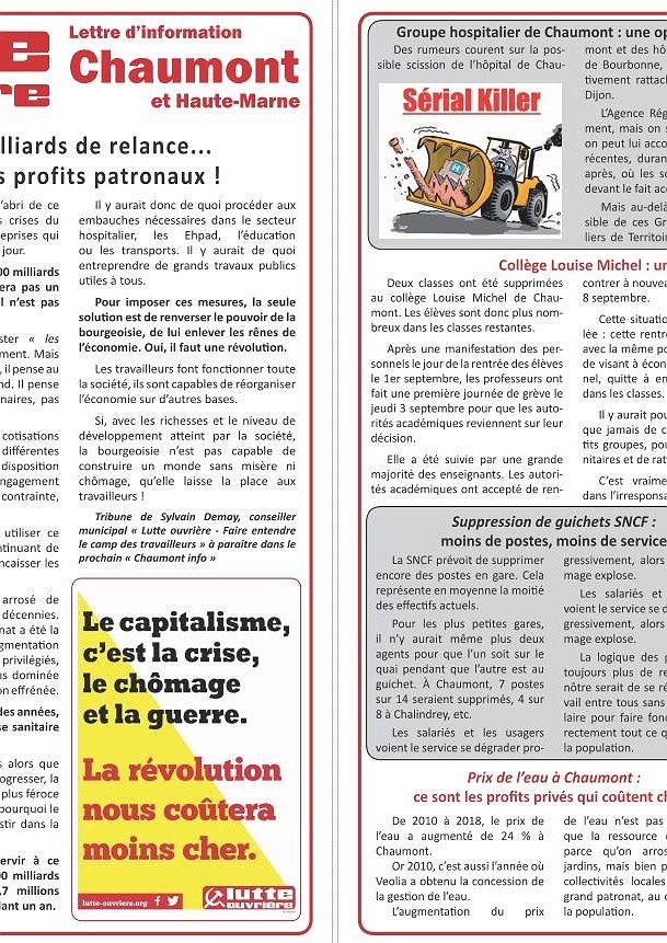 Illustration - Lettre d'information Lutte ouvrière Chaumont (18 septembre 2020)