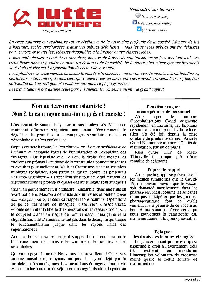 Illustration - Tract du 28 octobre 2020