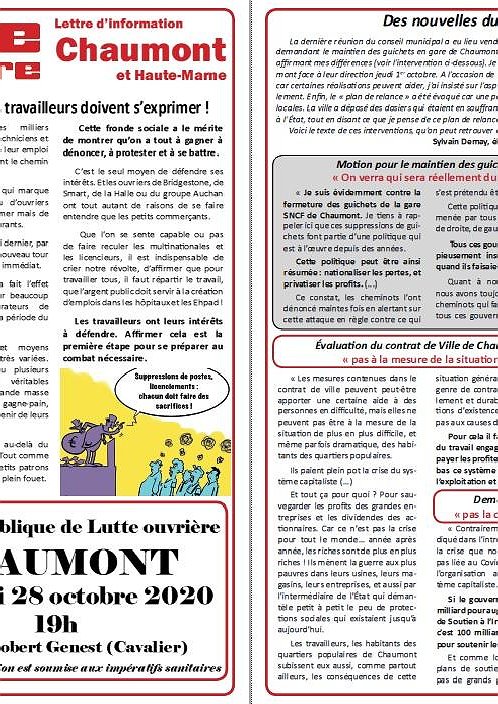 Illustration - Lettre d'information Lutte ouvrière Chaumont (3 octobre 2020)