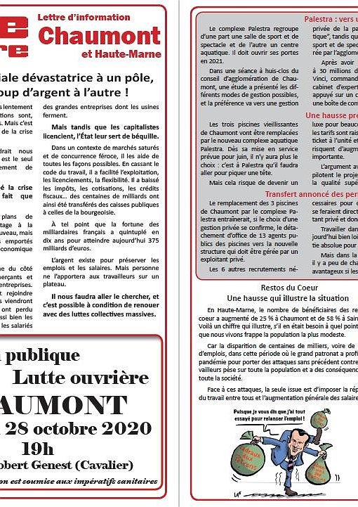 Illustration - Lettre d'information Lutte ouvrière Chaumont (16 octobre 2020)