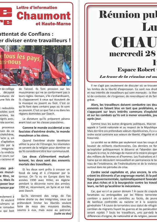 Illustration - Lettre d'information Lutte ouvrière Chaumont (mardi 20 octobre 2020)