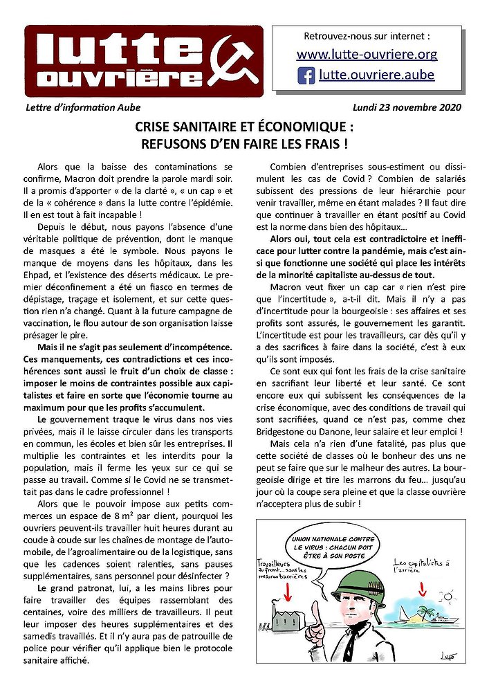 Illustration - Lettre d'information de Lutte ouvrière Aube (23 novembre 2020)