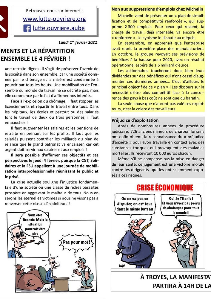 Illustration - Lettre d'information Lutte ouvrière Aube (1er février)