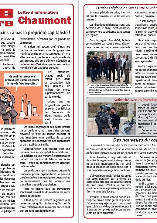 Illustration - Lettre d'information Lutte ouvrière Chaumont (jeudi 13 mai 2021)