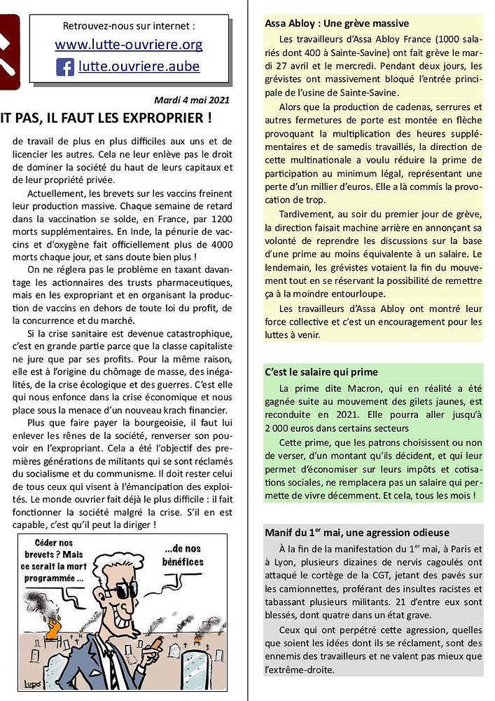 Illustration - Lettre d'information de Lutte ouvrière Aube (4 mai 2021)