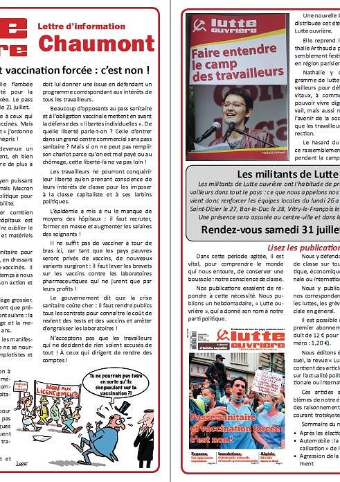 Illustration - Lettre d'information Lutte ouvrière Chaumont (22 juillet 2021)