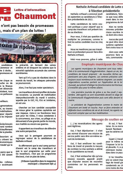 Illustration - Lettre d'information Lutte ouvrière Chaumont (17 septembre 2021)