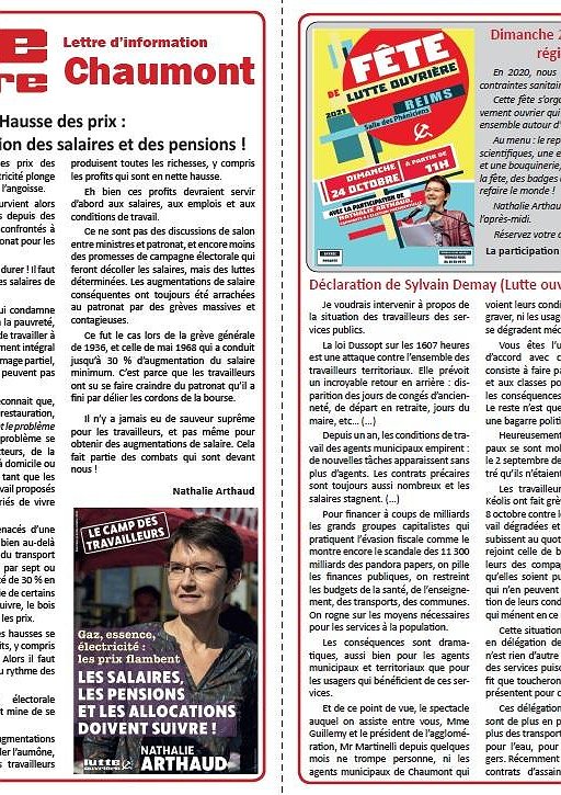 Illustration - Lettre d'information Lutte ouvrière Chaumont (15 octobre 2021)