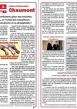 Illustration Lettre d'information Lutte ouvrière Chaumont (vendredi 28 avril 2023)